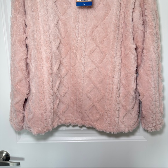 Eddie Bauer Women‎ Pink Large Cable Fleece Plush Textured Pullover - Picture 4 of 7